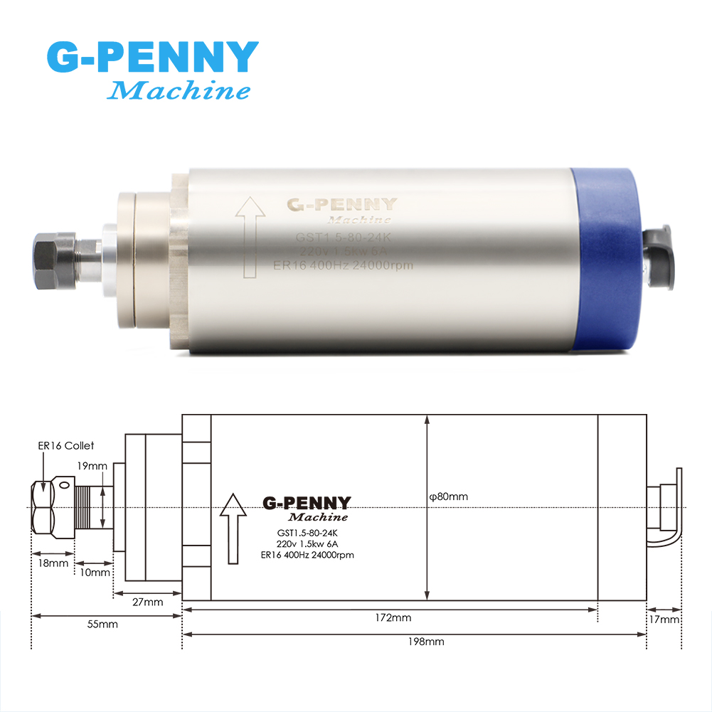 التخصيص Gpenny 1.5KW ER16 D80m - مراجعة Spindle Motor وسعره